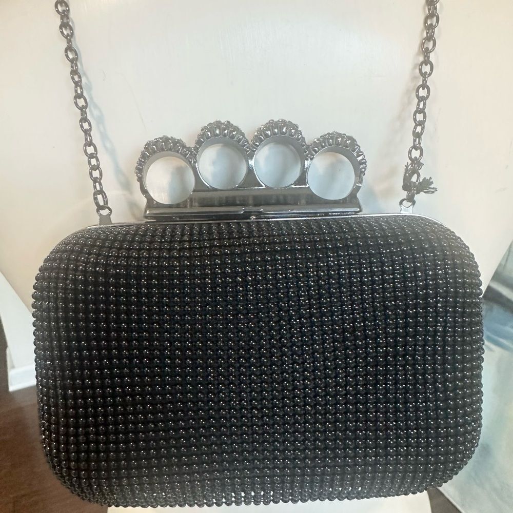 Beaded Black Bling Knuckle Clutch/Shoulder Bag
